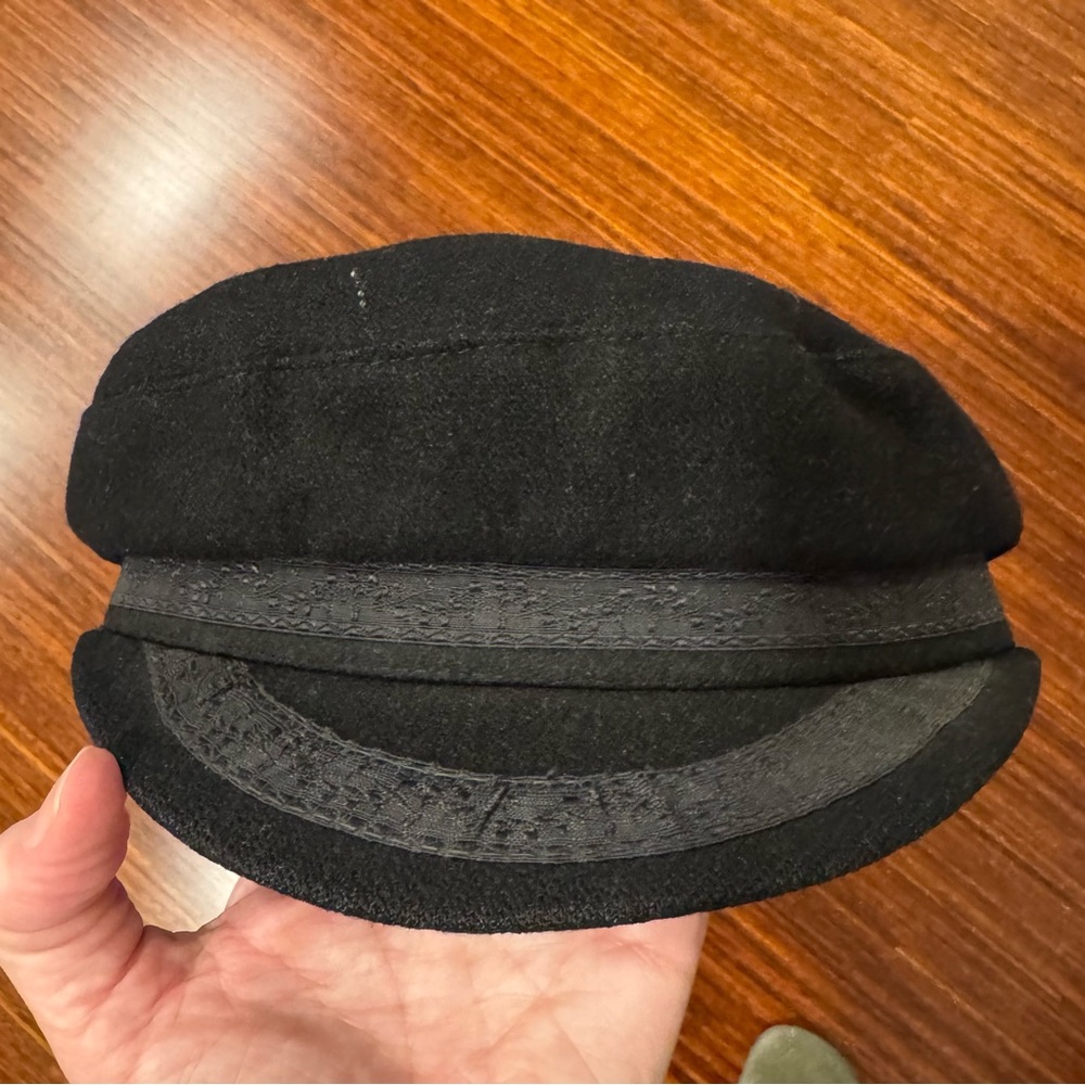 Greek Fisherman Cap - VTG Burgess Woolen Greece Sailor Black Wool Hat - 58cm
